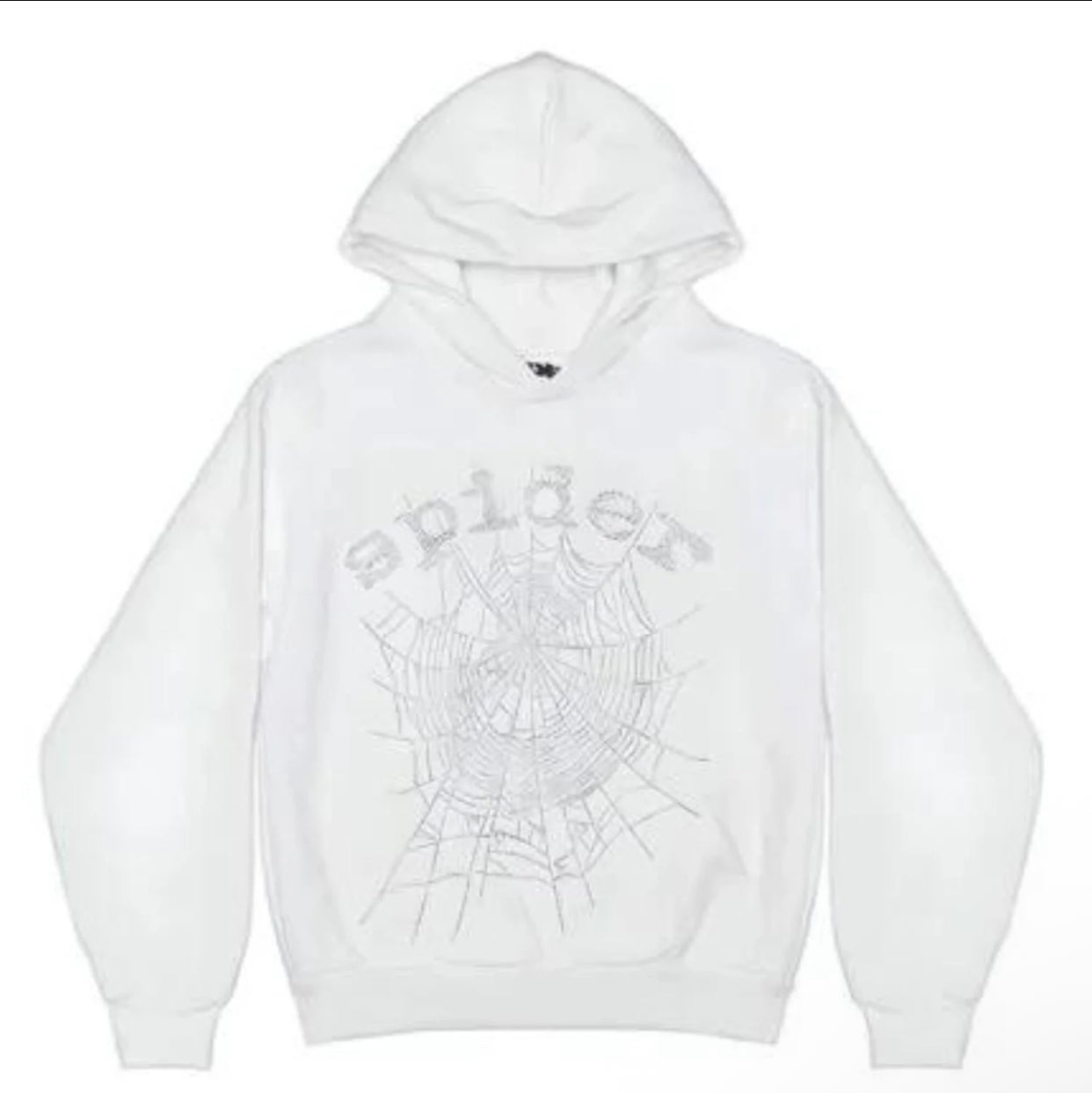 Sp5der OG Rhinestone Logo Hoodie White