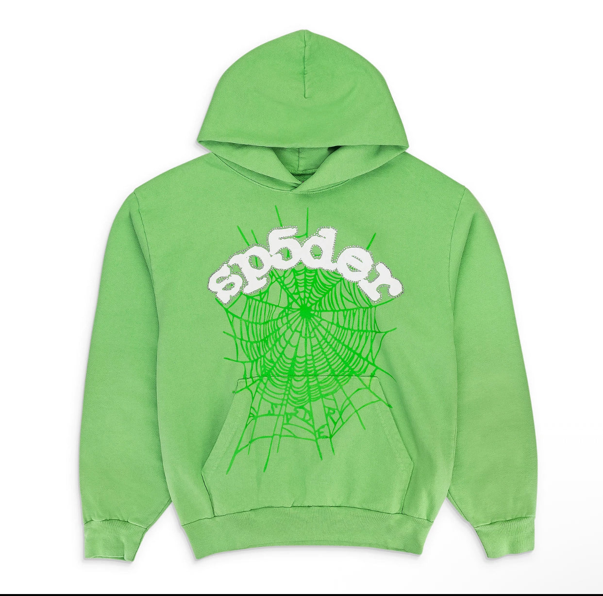 Sp5der Rhinestone Web Hoodie Slime Green